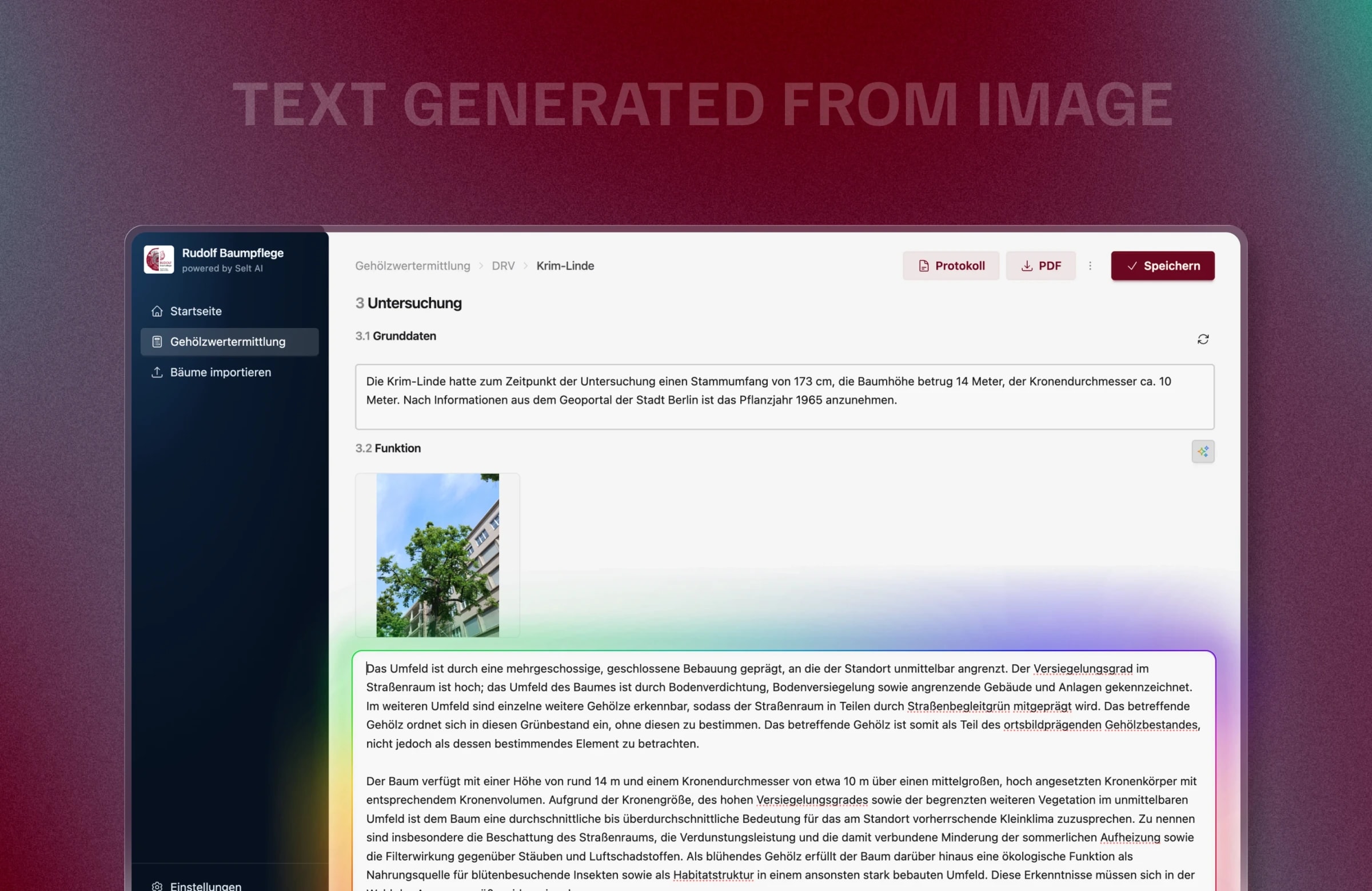 Tree detail view with the generated text drafts