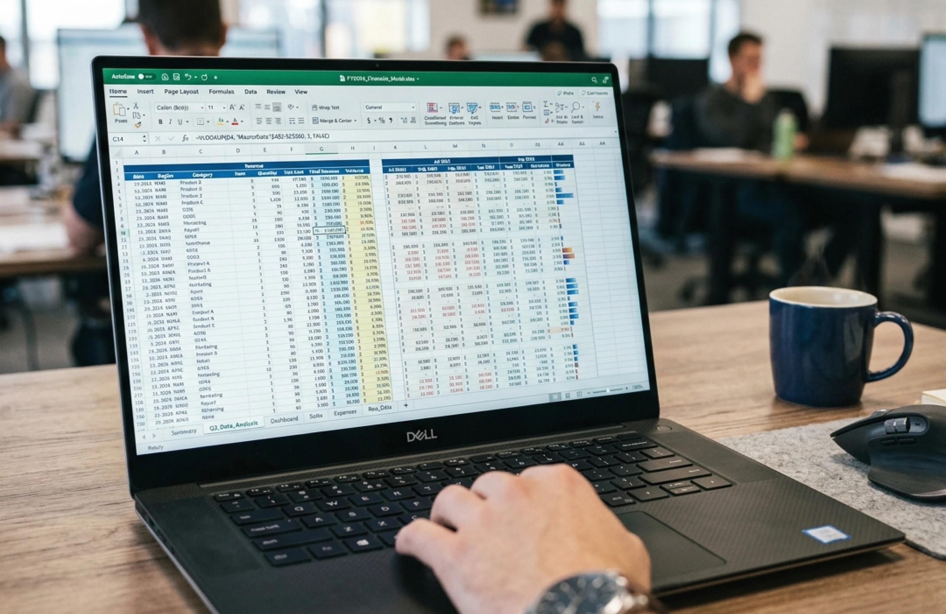 Laptop with a large Excel file for revenue and planning